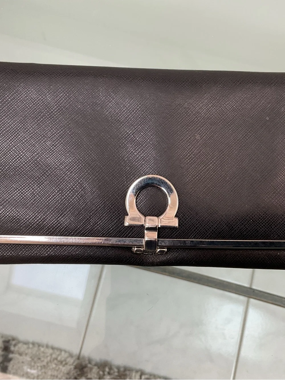 Salvatore Ferragamo Black Leather Wallet with Silver Hardware